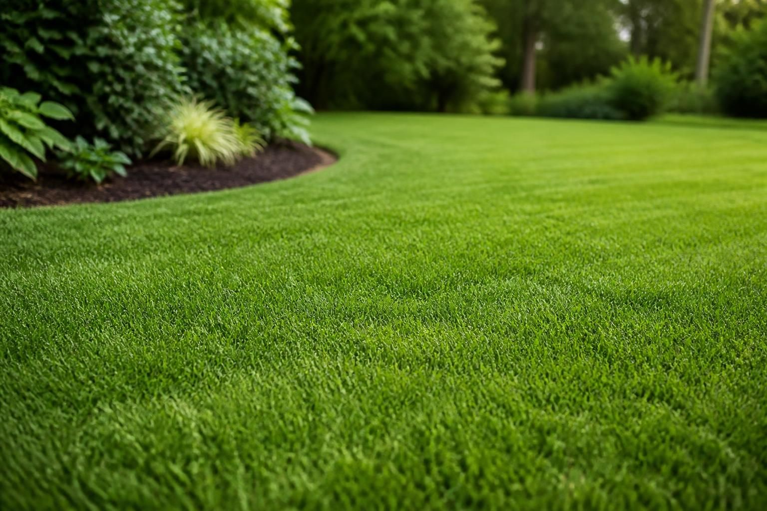 Lush evenly colored lawn after fertilization.