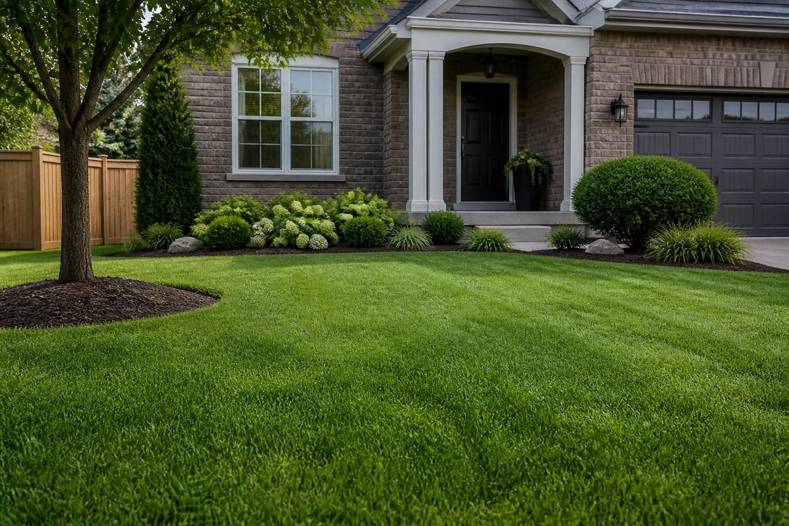 Newly installed lawn with even turf and finished curb appeal.