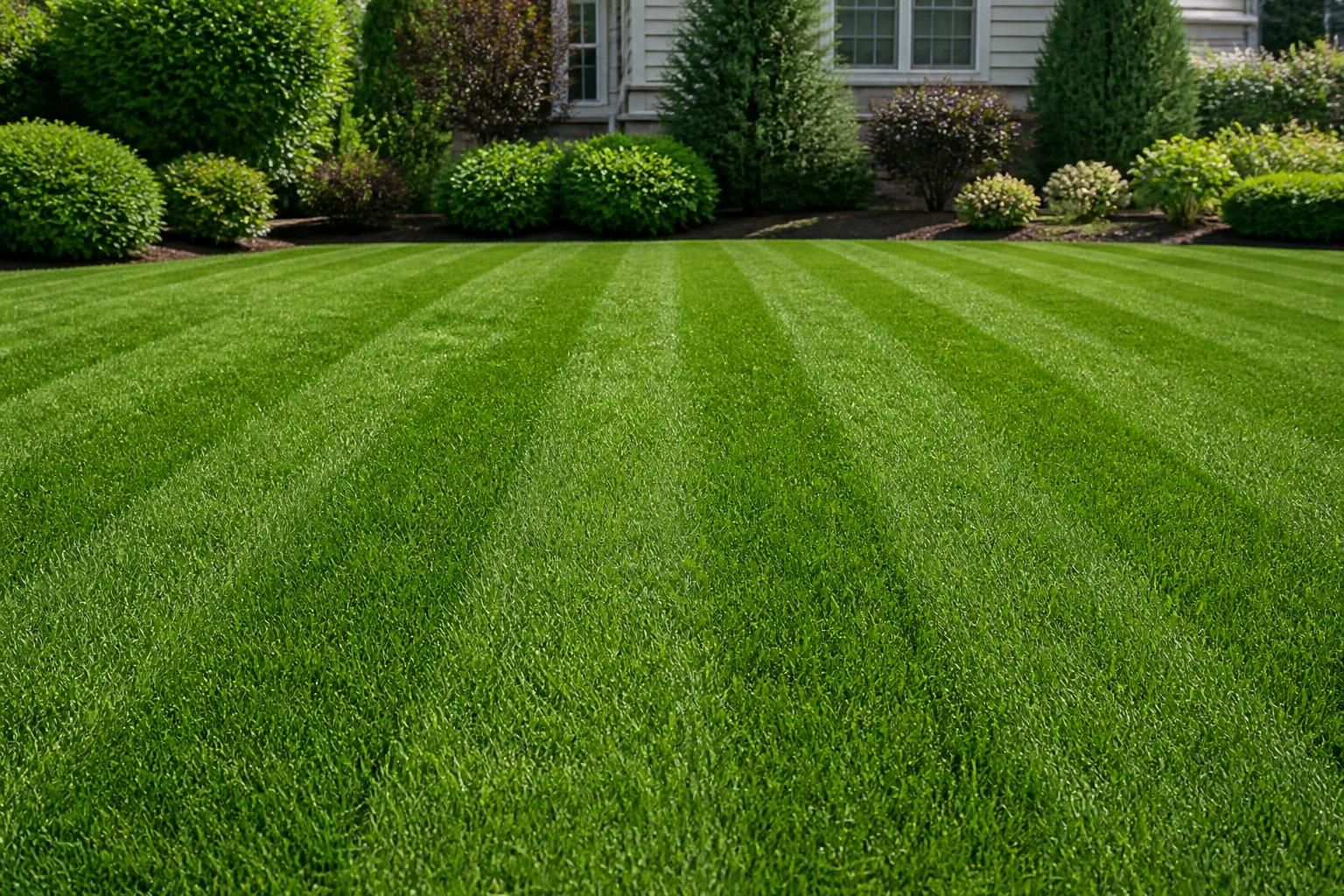 Well-maintained lawn with clean mowing lines and healthy grass.
